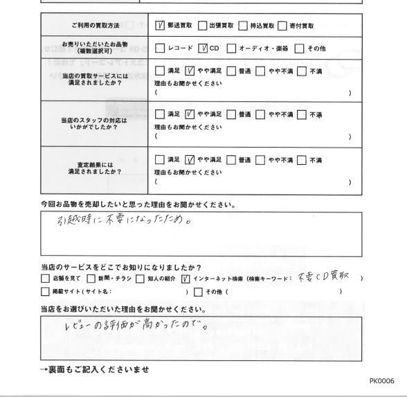 引っ越し時に不要になったためCDをエコストアレコードに売却した