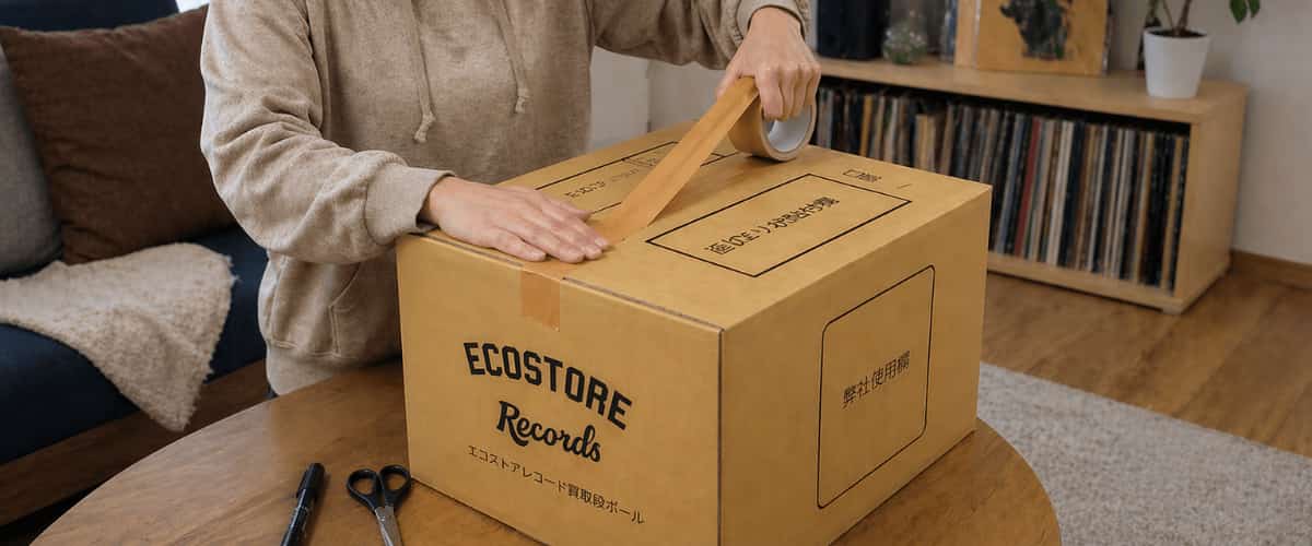 レコードを段ボールに詰める